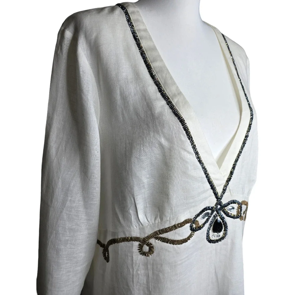 Chico’s Sawyer Optic White Sequin‎ Swimsuit Coverup Linen Tunic Size 2/Large